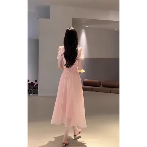 Vapetix S-XL  High-end French Elegant V-neck Puff Sleeve dress Children's Summer New Gentle Waist Slimming Dress - 图片 5