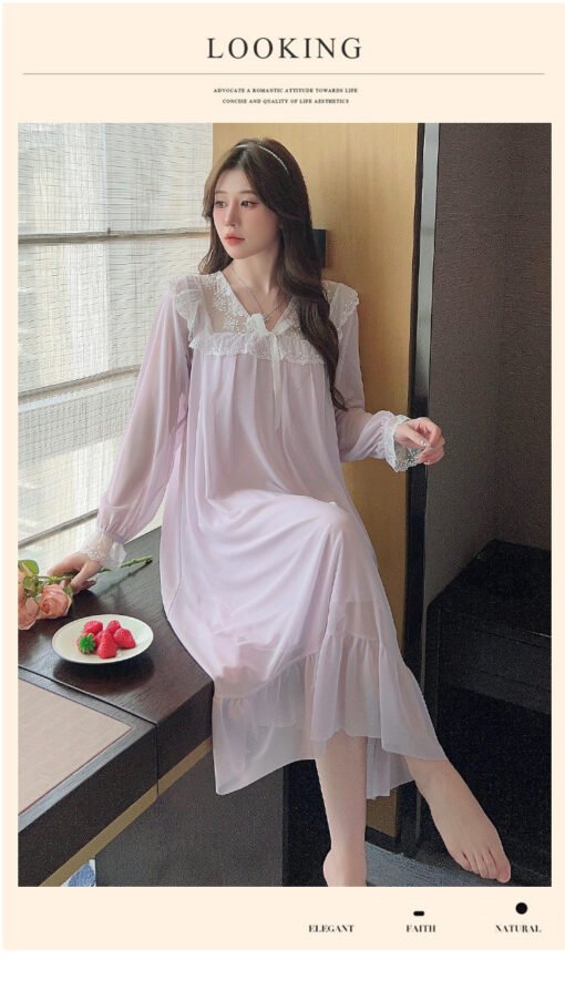 Vapetix 160(M)-175(XXL)  French Morning Gown Nightdress Plus Size Women's Pajamas Spring and Autumn Long Sleeve Fairy Sweet - Afbeelding 8