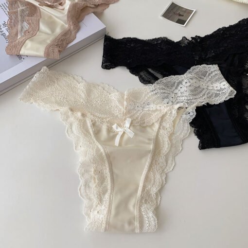 Vapetix L80-110-XL110-130  French Style Pure Sexy Lace Girls' Underwear Women's V-shaped Light Satin Ice Silk Cotton Crotch Su - Pilt 9