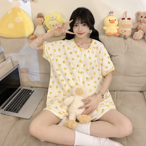 Vapetix M-2XL  2024 Summer New Arrival Pajamas Women's Pure Cotton Short-Sleeved Shorts suit Cute Cardigan Loose G - Obrázek 5