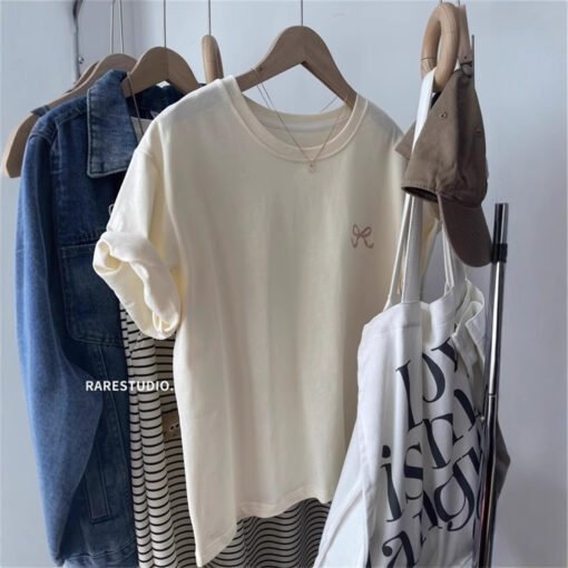 Vapetix M-2XL  Spring and Summer South Korea New Simple Embroidered Small Bow Solid Color All-match Shoulder Short – Bild 7
