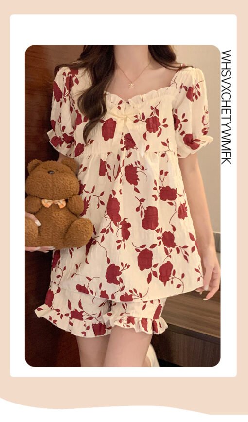 Vapetix M-XXL  Women's Summer Cloud Cotton Short-sleeved Shorts with Chest Pad 2025 New Red Floral Home Clothes su - 图片 7