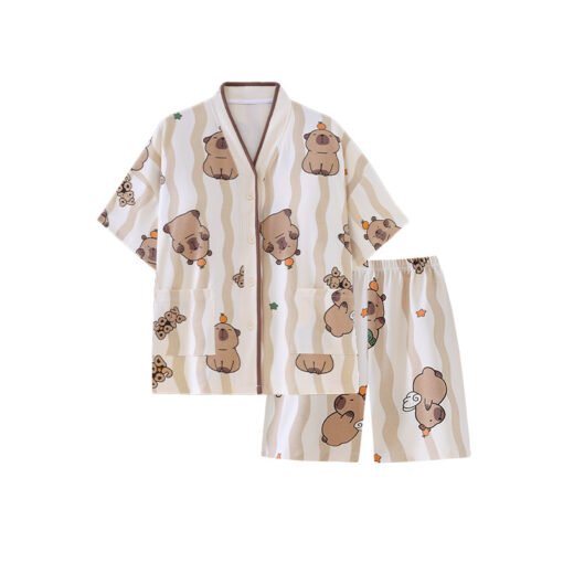 Vapetix M-3XL  Pajamas with Chest Pad Women's Summer Cardigan plus size Short-sleeved Shorts Pullover Thin Outwear - Billede 6