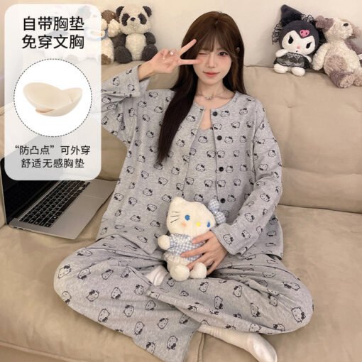 Vapetix M-3XL  Vest with Chest Pad Three-Piece Pajamas Women's Spring and Autumn New Long-Sleeved suit Loose Plus – Bild 8