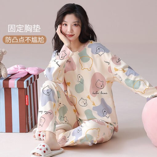 Vapetix M-XXL  Pajamas Women's Cotton Spring and Autumn with Chest Pad Crewneck Long Sleeve Trousers Sweet Home Cl – Bild 7