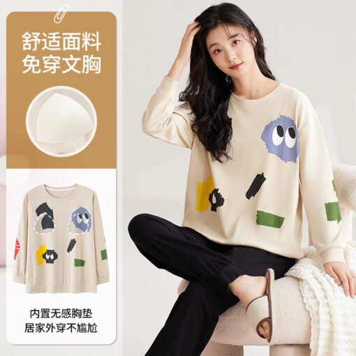 Vapetix M-XXL  Pajamas with Chest Pad Women's Spring and Autumn Long Sleeve 2025 New Wear-Free Bra Outer Wear Home – Bild 5