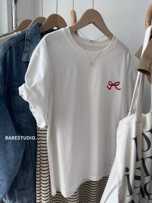 Vapetix M-2XL  Spring and Summer South Korea New Simple Embroidered Small Bow Solid Color All-match Shoulder Short – Bild 8
