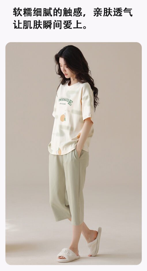 Vapetix M (under 95 pounds)-XXL (130-145 pounds)  Pajamas ladies summer cotton home wear suit with chest pad can be worn cute simple 7 sleeve pajamas - Afbeelding 6