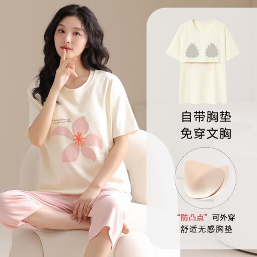 Vapetix M-XXL  Spring and Summer Pajamas Women's Short-sleeved Cropped Pants Pullover Pure Cotton Wearable suit Si – Bild 8