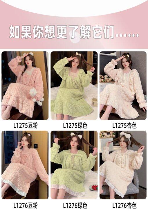 Vapetix 160(M)-5XL  Autumn and Winter Flannel Long-sleeved Nightgown Women's Fat plus size Long Cute Loose chubby girl – Bild 6