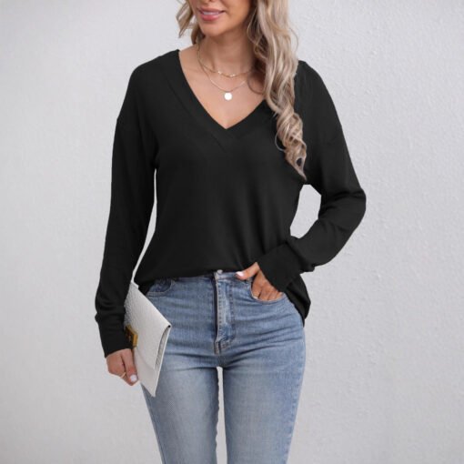 Vapetix S-XXL  2024 autumn and winter new Amazon foreign trade cross-border solid color deep V-neck fashion simple - 图片 8