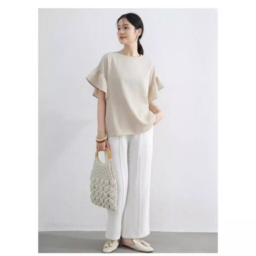 Vapetix One size fits all-One size fits all  Summer Japanese plus size Women's Thin Short-sleeved T-shirt Spliced Sleeve Elegant Irregular Top L - 图片 6