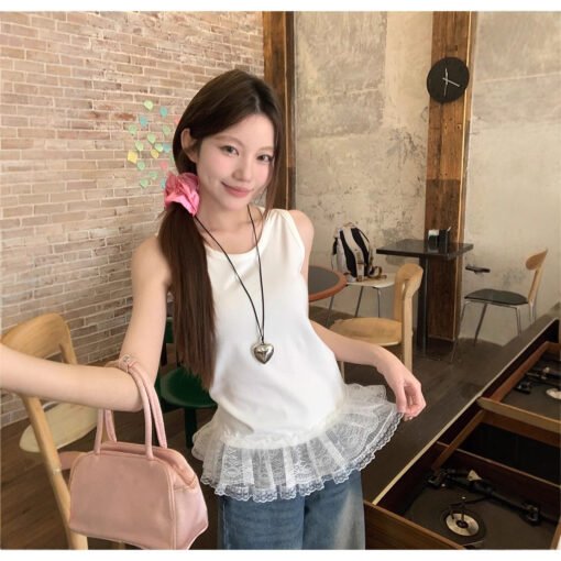 Vapetix S-XL  Korean Style All-match Design Lace Lace Stitching Vest Women's Summer Fresh Age-reducing Niche Wear - 图片 8
