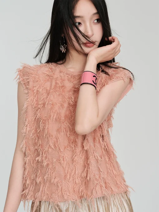 Vapetix M-L  Cut flower tassel rhombus_Tencel wool sweater style temperament fashionable elegant T-shirt jacket - Obrázek 8