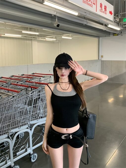 Vapetix S-XL  Camisole Women's Fake Two-piece Design Sexy Neck Summer Slim-fit Slimming Inner Short Small Camisol - Afbeelding 7