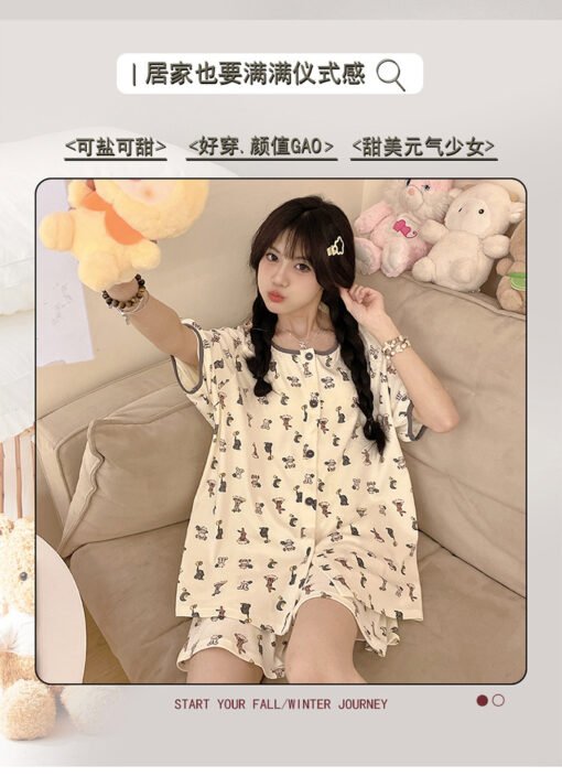 Vapetix M-2XL  2024 Summer New Arrival Pajamas Women's Pure Cotton Short-Sleeved Shorts suit Cute Cardigan Loose G - Obrázek 6