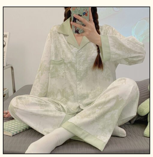 Vapetix M-XXL  2025 Spring and Autumn New Pajamas Women's Ice Silk Long-sleeved Sweet High-end Jacquard Outfit Two - Afbeelding 7