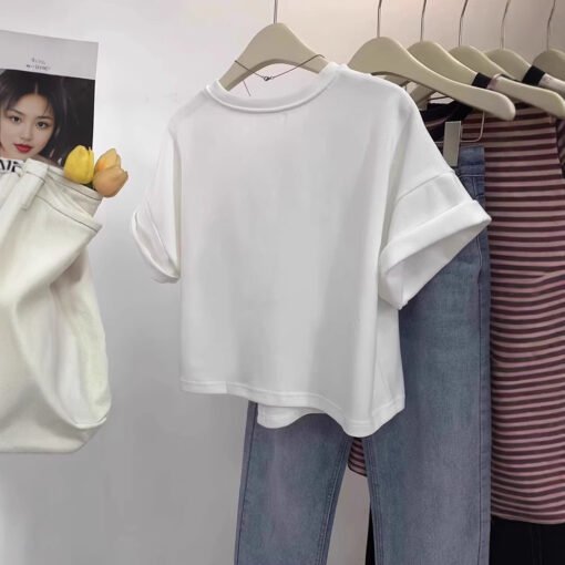 Vapetix M-2XL  Irregular Short Shoulder Short-sleeved T-shirt Women's Summer New Design Sense Small-sized Shoulder - Pilt 7