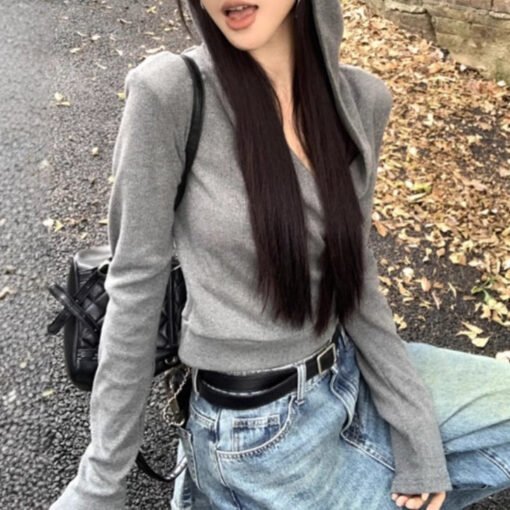Vapetix S-XL  New Arrival Small Gray Hooded Sweater Cardigan Coat Women's Autumn and Winter Women's High-end Shor - 图片 8