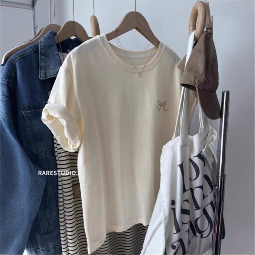 Vapetix M-2XL  Spring and Summer South Korea New Simple Embroidered Small Bow Solid Color All-match Shoulder Short – Bild 8