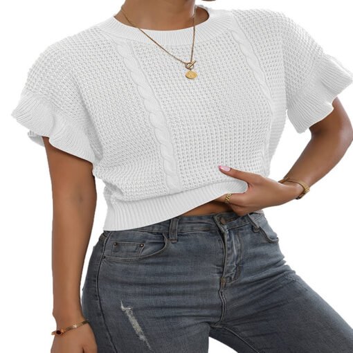 Vapetix S-XXXL  2024 Amazon Cross-border Europe and the United States New Twisted Rope Ruffled Short Sleeve Crewnec - Kép 8