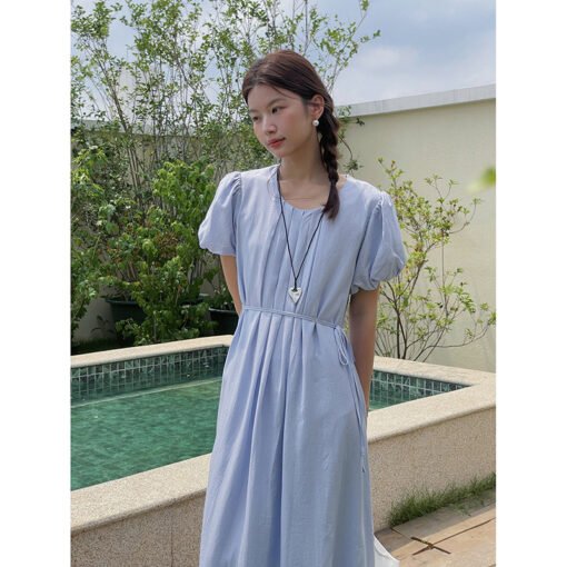 Vapetix One size fits all (80-130)-One size fits all (80-130)  [Haiyan Lychee Lazy Dress] Song Ming Retro Puff Sleeve Pleated dress Women's Summer Midi Dress N162 - 图片 7