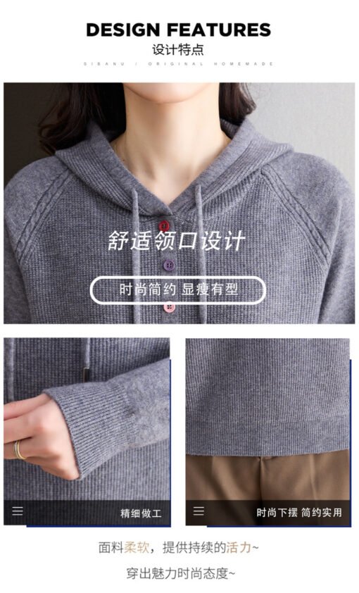 Vapetix M-XXXL  2025 New Wool Sweater Women's Spring and Autumn Hooded Sweater Loose Pullover Sweater Outer Wear Kn - Obrázek 9