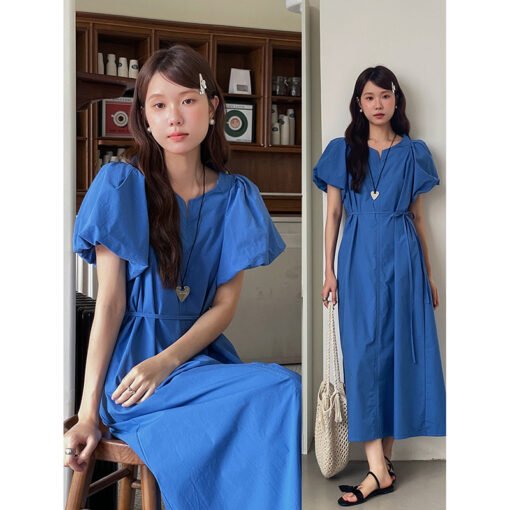 Vapetix One size fits all (80-130)-One size fits all (80-130)  [Giant Meat Covering OP] Song Ming Retro Waist Lace Bubble Sleeve dress Summer New Mid-length Dress - 图片 6