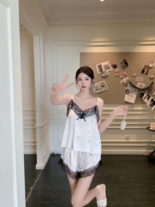Vapetix M-XL  Summer Girls' Pajamas New Sweet Ice Silk Sling Shorts Home Clothes suit Korean Pajamas Women's Sexy – Bild 9