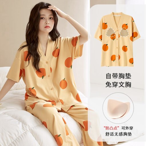 Vapetix M size (70-95 pounds)-XXXL size (145-155 pounds)  Pajamas Women's Summer Cardigan Short-sleeved Trousers with Chest Pad Fixed Cardigan Sweet Thin 202 - Kép 7