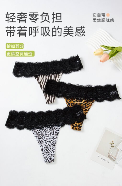 Vapetix M-XL  Sexy Lace Hollow Leopard Zebra Women's Underwear Pure Breathable Thong Stretch Low Waist T-Pants - Afbeelding 6