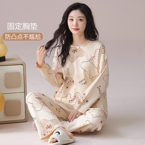 Vapetix M-XXL  Pajamas Women's Cotton Spring and Autumn with Chest Pad Crewneck Long Sleeve Trousers Sweet Home Cl – Bild 8