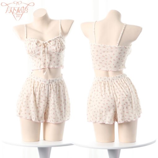 Vapetix M-L  French Floral Sexy Pajamas suit Pure Desire Sling Cute Soft Shorts Sexy Underwear for Summer - Billede 7