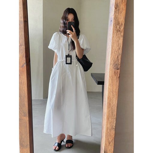 Vapetix One size fits all (80-130)-One size fits all (80-130)  [Giant Meat Covering OP] Song Ming Retro Waist Lace Bubble Sleeve dress Summer New Mid-length Dress - 图片 7
