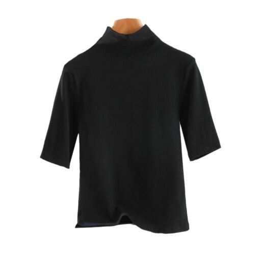 Vapetix M-XXL  Threaded semi-high collar half-sleeve T-shirt women's summer outer wear thin mid-sleeve top slim in - Image 7