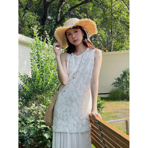 Vapetix One size fits all (80-120)-One size fits all (80-120)  [Flower Shadow] Song Ming design lace embroidery vest skirt women's summer new loose dress N157C - 图片 7