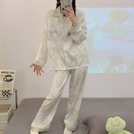 Vapetix M-XXL  2025 Spring and Autumn New Pajamas Women's Ice Silk Long-sleeved Sweet High-end Jacquard Outfit Two - Afbeelding 8