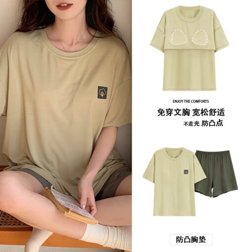 Vapetix M-XXL  New Pajamas Women's Summer with Chest Pad Modal Short-sleeved Shorts suit Cool Anti-bump Outwear - Obrázek 7