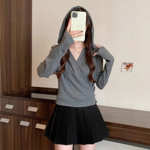 Vapetix S-XL  plus size chubby girl Korean Style Design Sense Cross Hooded Long-sleeved Sweatshirt Women's Autumn - Image 8