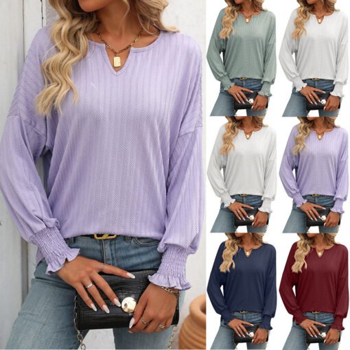 Vapetix S-XXL  European and American Cross-border Amazon Women's 2024 Summer New Loose V-neck Top Bat Sleeve T-shi - 图片 4