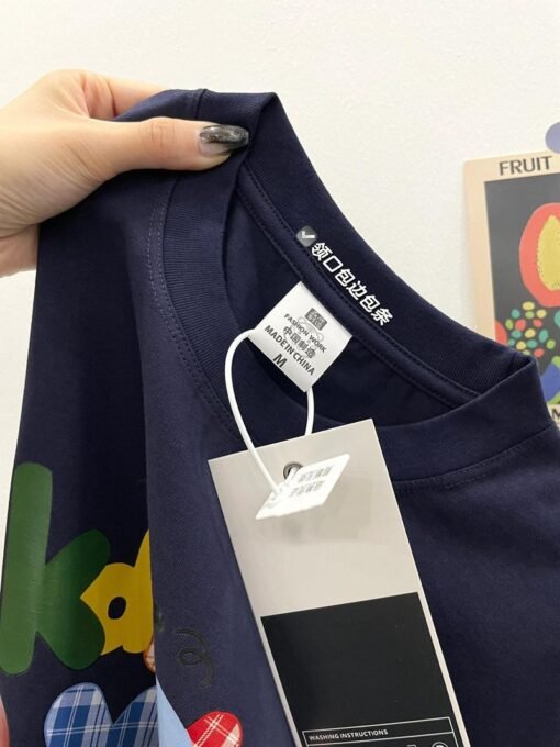 Vapetix M-3XL  American Style Retro Pure Cotton navy blue Short-sleeved T-shirt Women's Summer Design Sense Letter - Pilt 8