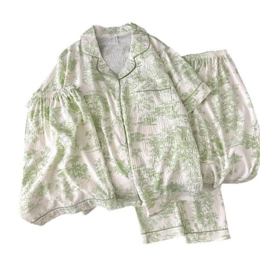Vapetix M-XXL  Summer High-end Retro Ink Painting with Chest Pad Pajamas Women's 2025 New Short-sleeved Three-piec - 图片 8