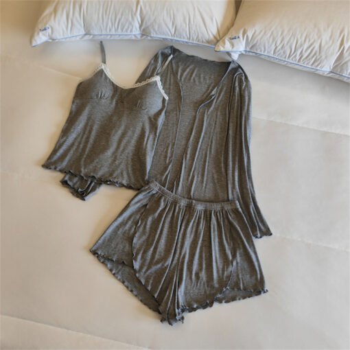 Vapetix M-XXL  Pajamas with Chest Pad Women's Summer Lace Long-sleeved Suspenders Shorts suit Cross-border Home Cl – Bild 6