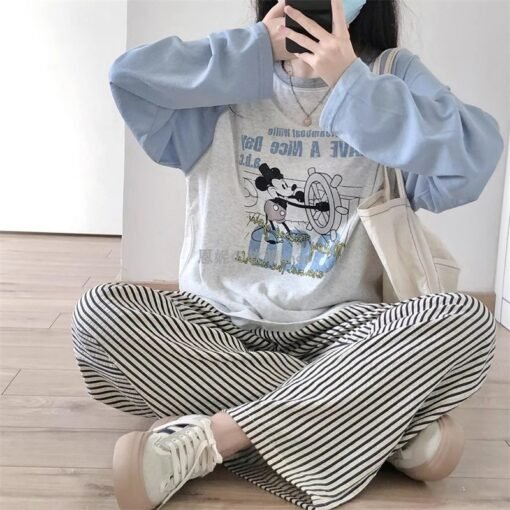 Vapetix M-2XL  Milk blue fufu ~ cute cartoon printed long sleeve T-shirt women's loose casual raglan sleeve base s – Bild 9