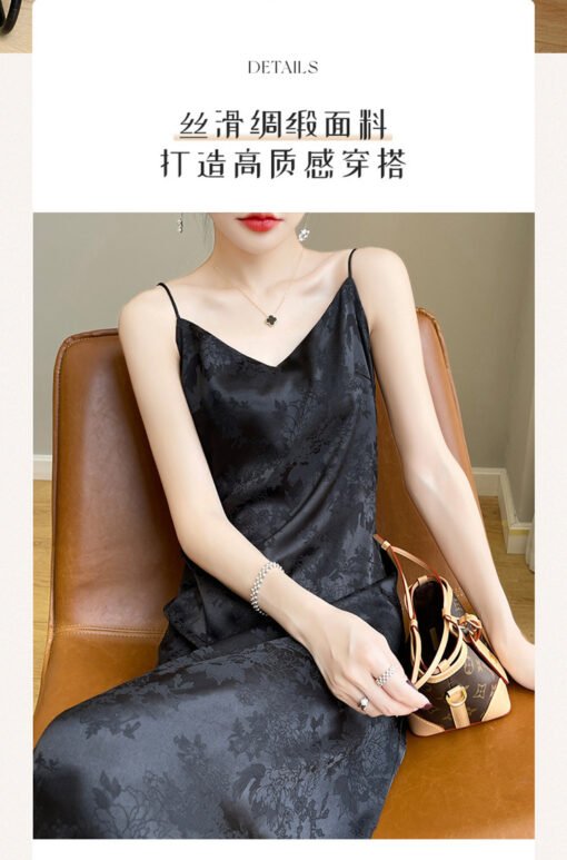 Vapetix S-XXL  French Satin Silk Sling dress Women's V-neck Acetate Jacquard Dress for Spring and Summer Slim Look - 图片 9