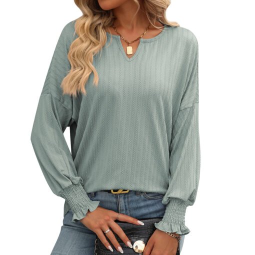 Vapetix S-XXL  European and American Cross-border Amazon Women's 2024 Summer New Loose V-neck Top Bat Sleeve T-shi - 图片 5