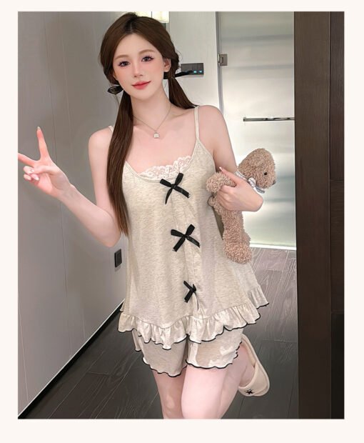 Vapetix M-XXL  With Chest Pad Gray Sling Pajamas Women's Summer New Arrival Bow Short-sleeved High-end Home Suit T - Imagen 5