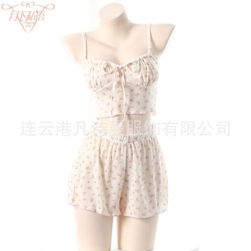 Vapetix M-L  French Floral Sexy Pajamas suit Pure Desire Sling Cute Soft Shorts Sexy Underwear for Summer - Billede 8