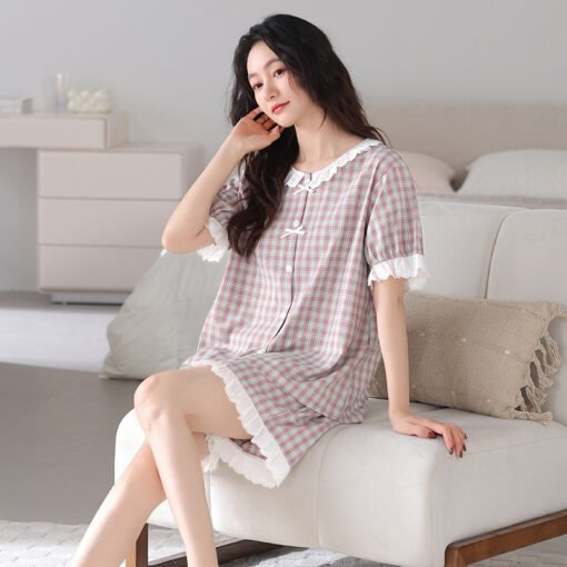 Vapetix M recommends 85-105 pounds-2XL recommends 140-160 pounds  Woven Cotton Gauze Pajamas Women's Summer Pure Cotton Short-sleeved Shorts Thin Summer Women's Outw - 图片 8