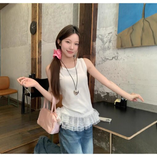 Vapetix S-XL  Korean Style All-match Design Lace Lace Stitching Vest Women's Summer Fresh Age-reducing Niche Wear - 图片 9